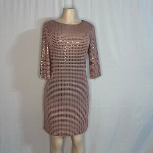 Enfocus Studio Sequin Shift Dress Blush Pink 3/4 Sleeve Size 8